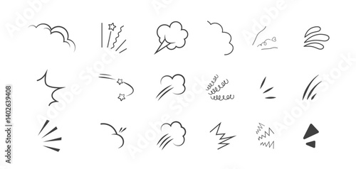 Anime Emotion effect. Hand drawn comic elements. Dizzy effect or headache. Set of Doodle Vector illustration.
