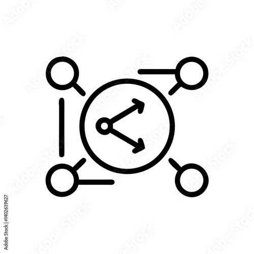 Network connection illustration with central node and arrows in minimalistic style for collaboration and data sharing