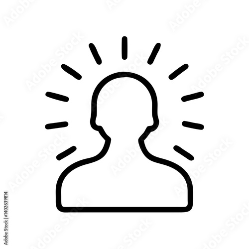 Person silhouette illustration with rays in minimalistic style symbolizing inspiration and positivity