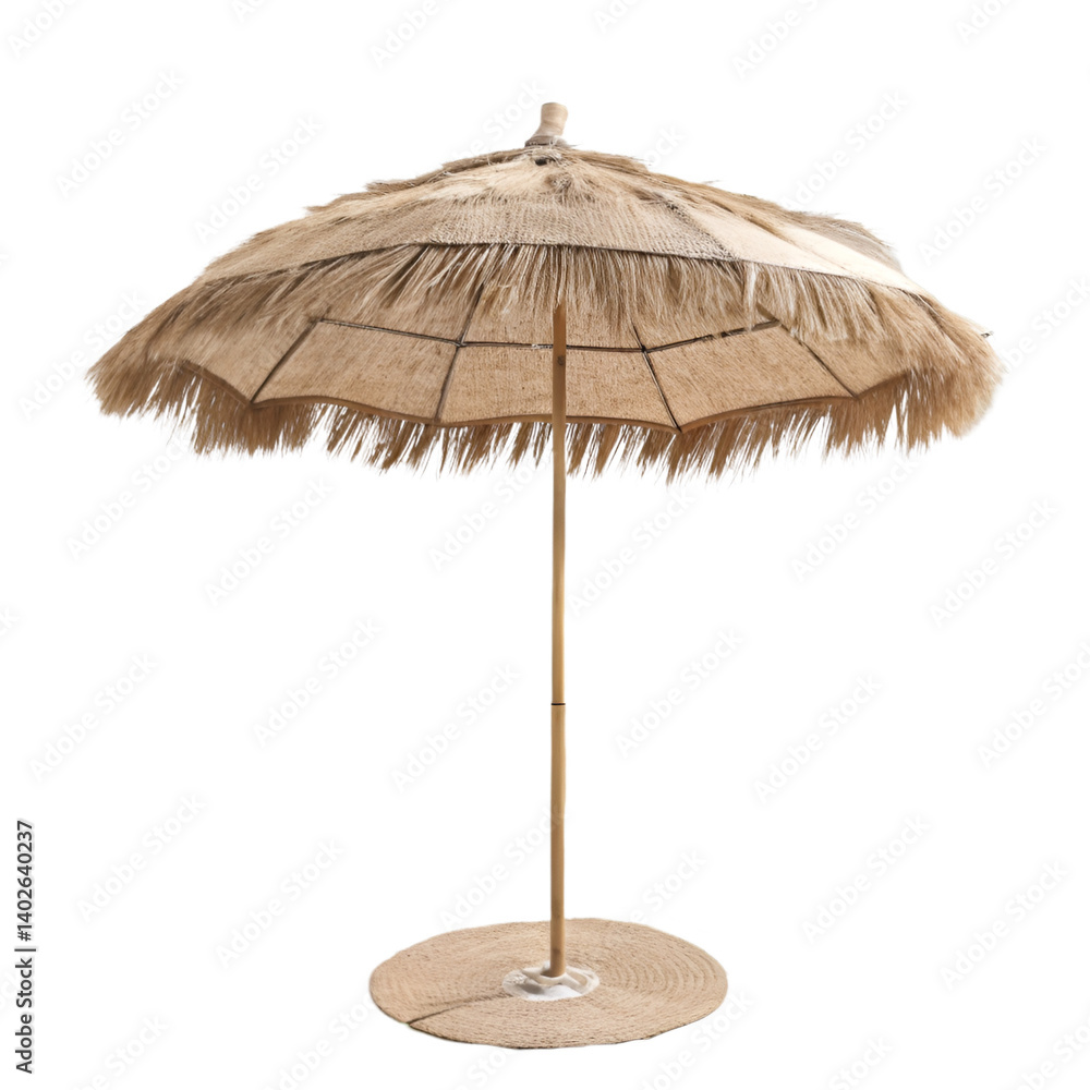 Straw beach umbrella isolated on transparent background Straw beach umbrella isolated on transparent background