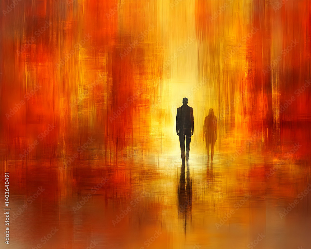 Abstract Painting: Figures in Amber Glow Abstract Painting: Figures in Amber Glow