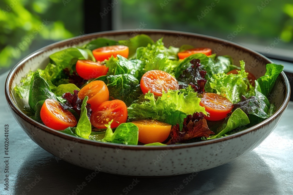 Fresh Vibrant Tossed Salad with Greens Tomatoes and Cheese Fresh Vibrant Tossed Salad with Greens Tomatoes and Cheese