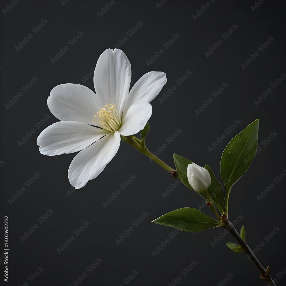 Obraz premium Single White Flower on Dark Background