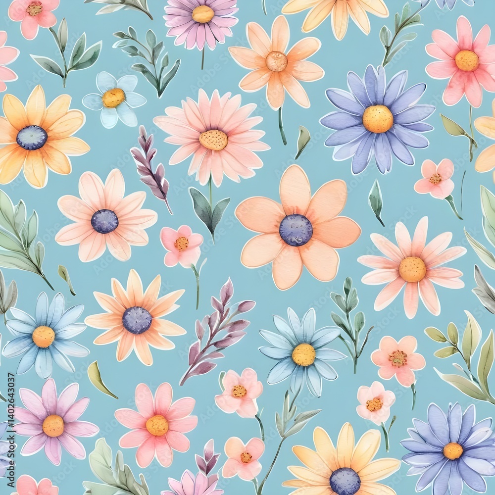Watercolor Pastel Flower Seamless Pattern Watercolor Pastel Flower Seamless Pattern