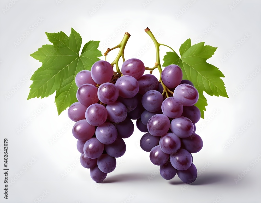 Fototapeta premium Two Bunches of Red Grapes with Leaves