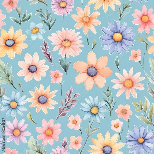 Wallpaper Mural Watercolor Pastel Flower Seamless Pattern Torontodigital.ca