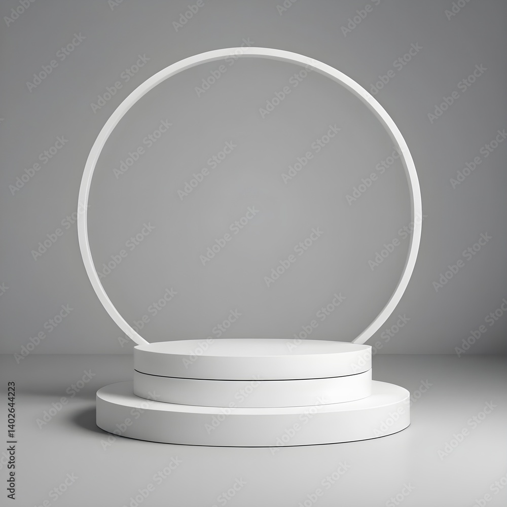 Minimalist White Product Display Podium with Circle Frame Minimalist White Product Display Podium with Circle Frame