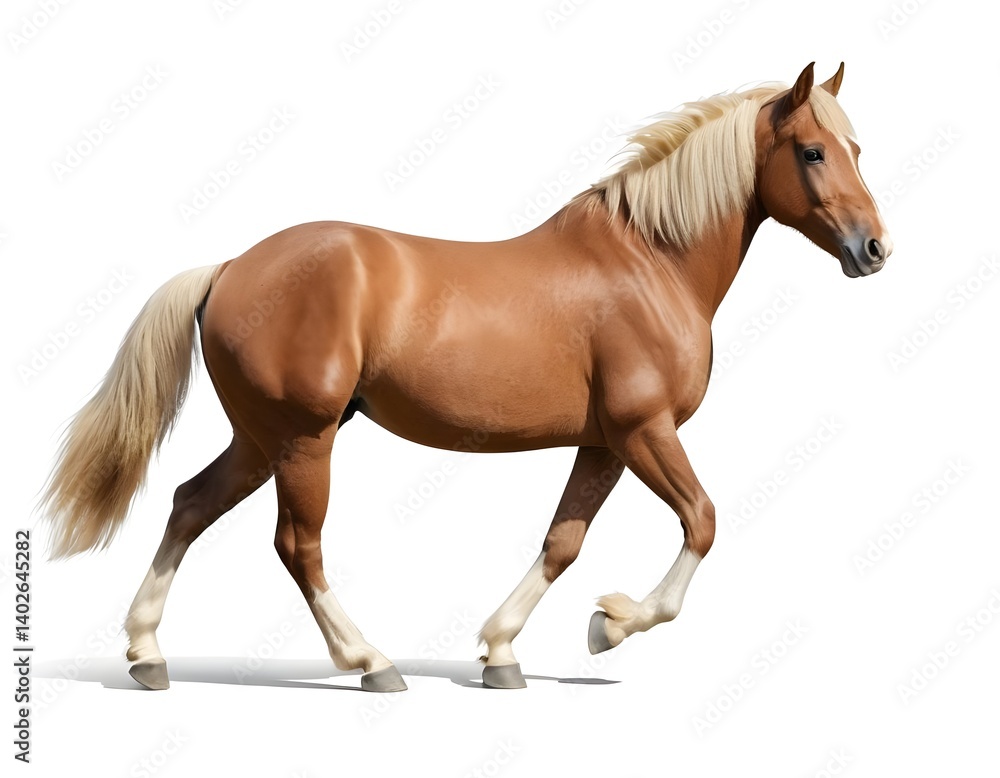 Naklejka premium Chestnut Horse Running, Isolated on White