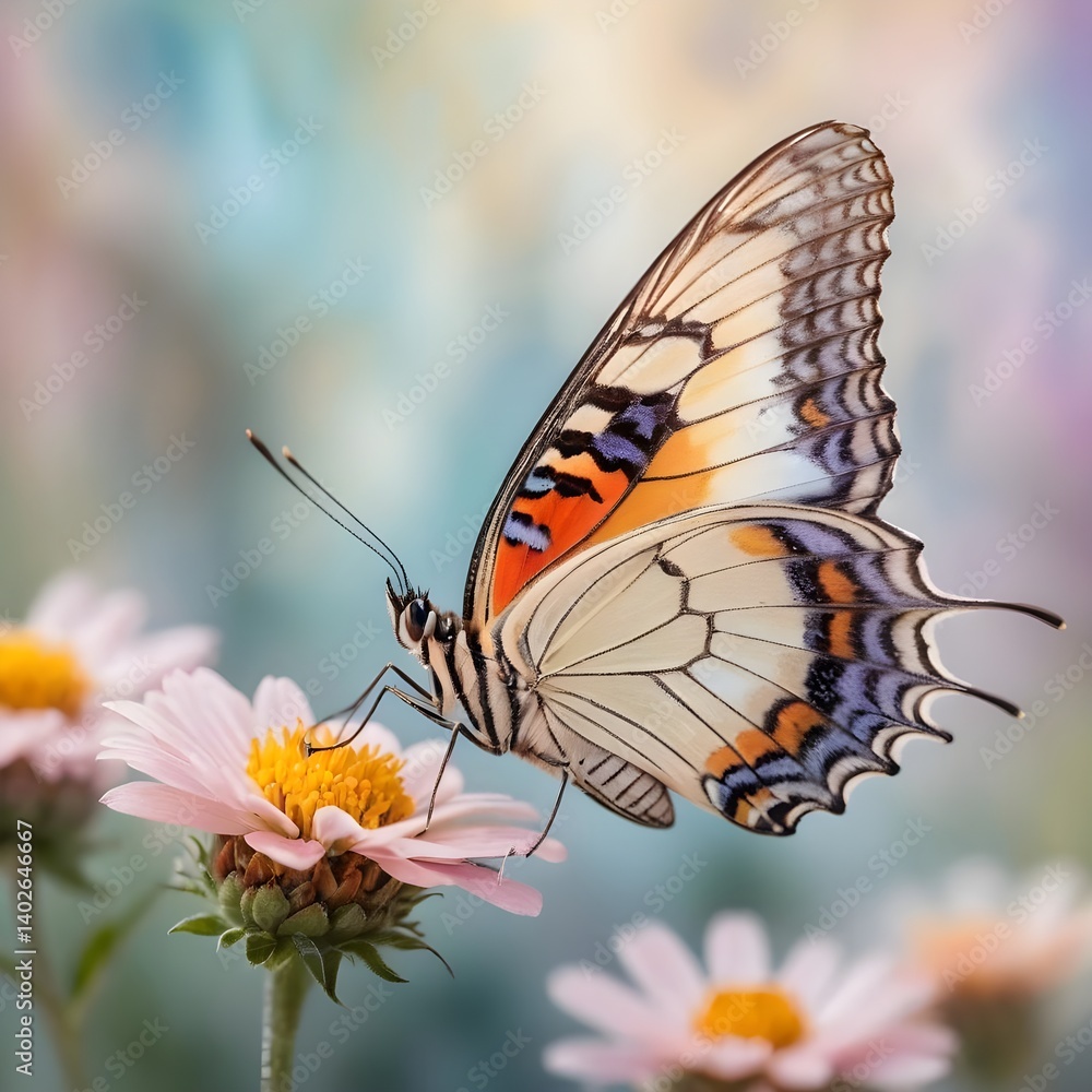 Fototapeta premium Butterfly on Pink Flower