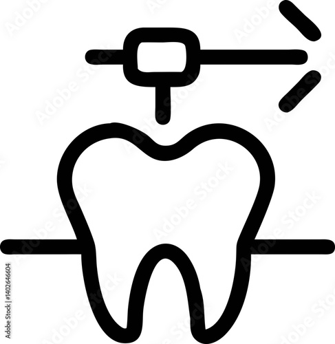 simple black and white icon depicting tooth with orthodontic bracket and arrow indicating movement, symbolizing dental alignment or orthodontic treatment