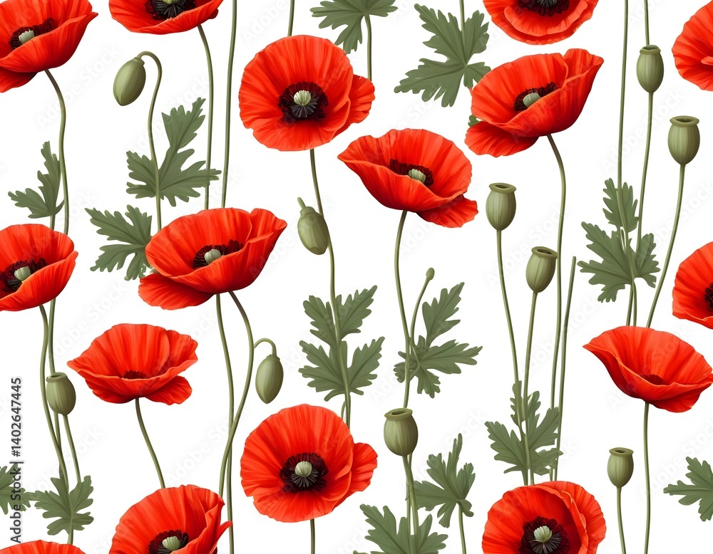 Fototapeta premium Seamless Pattern of Red Poppies