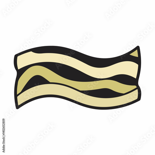 Crispy bacon strip curls against white backdrop drawing food