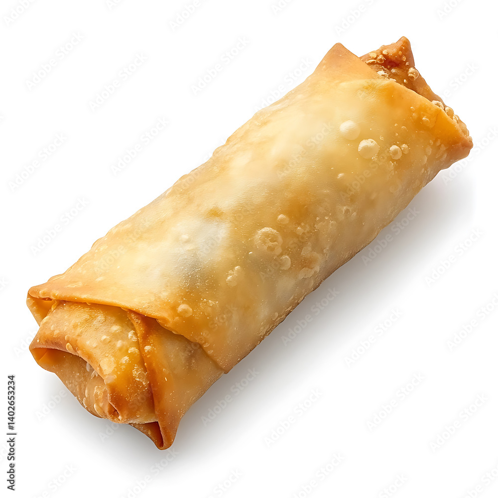 A golden crispy fried spring roll with a light, crunchy exterior, filled with seasoned vegetables A golden crispy fried spring roll with a light, crunchy exterior, filled with seasoned vegetables