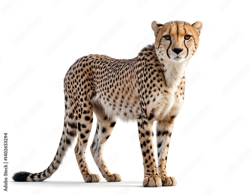 Cheetah Standing, Isolated on White Background Cheetah Standing, Isolated on White Background