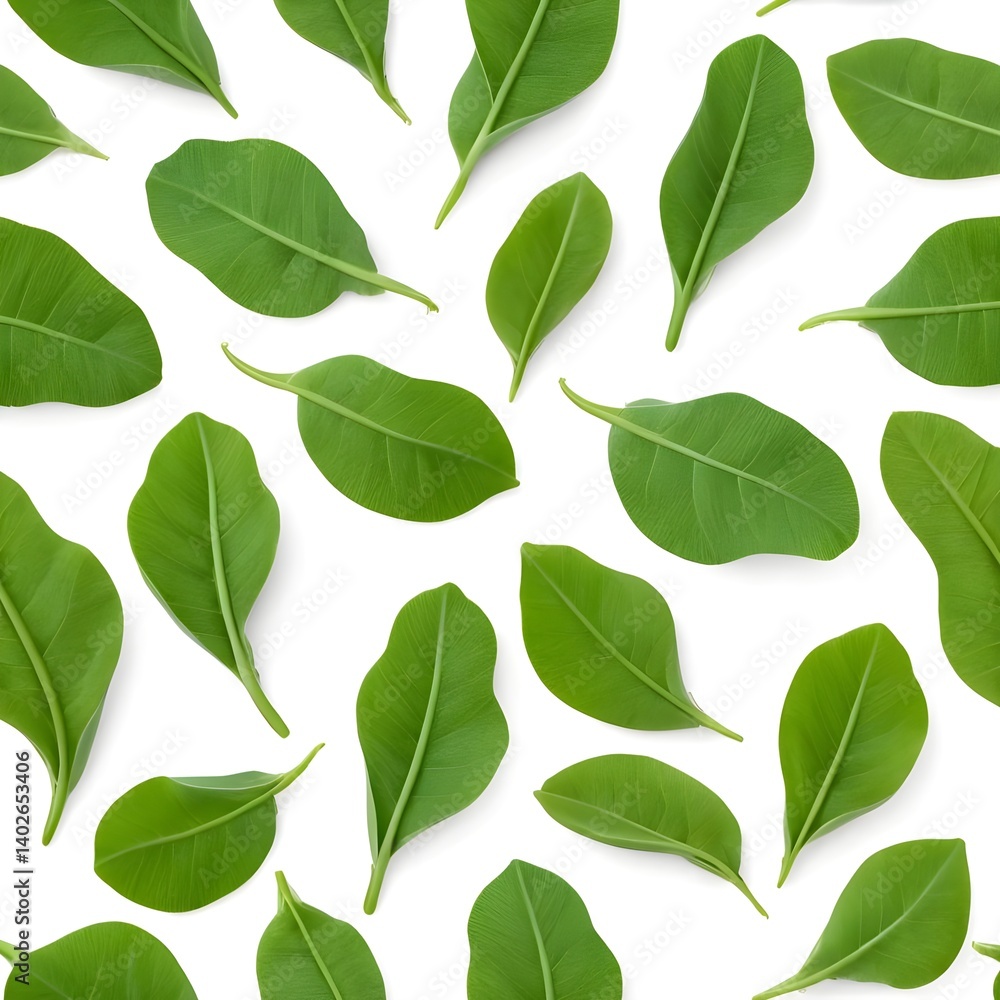 Green Leaf Pattern, Fresh Spring Leaves, Isolated on White Green Leaf Pattern, Fresh Spring Leaves, Isolated on White