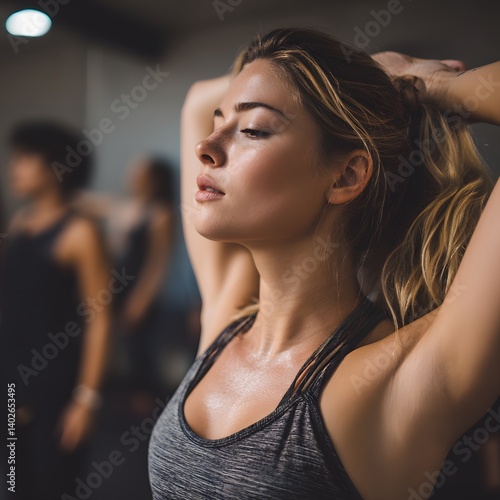 Obraz na płótnie Fitness and Flexibility: Woman in Gym Class w salonie