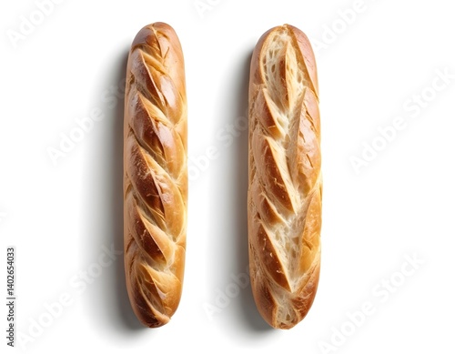 Two Crusty Breads on White Background