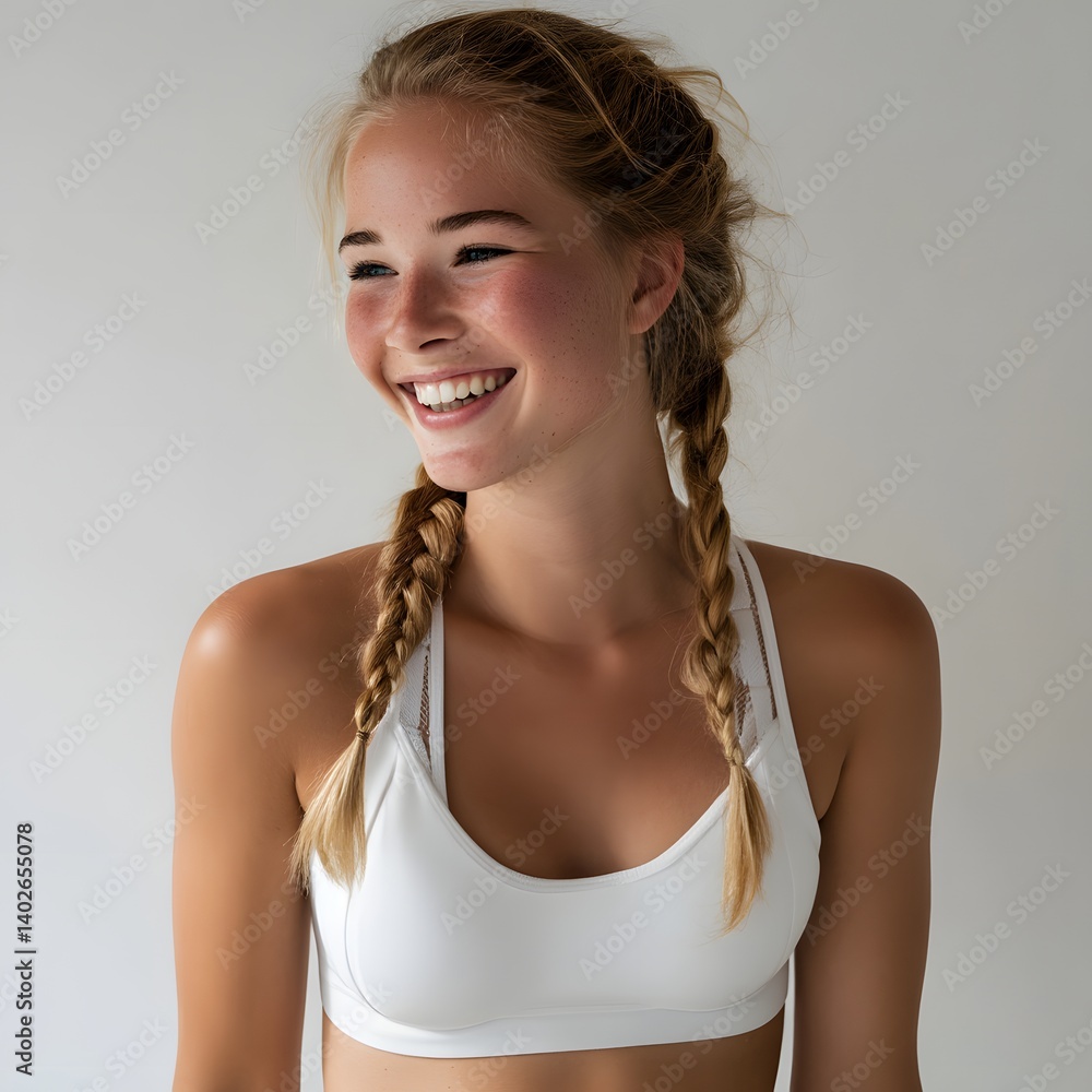 Portrait of a young woman in a white sports bra