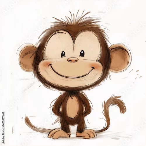 Fototapeta Sketch of cartoon baby monkey