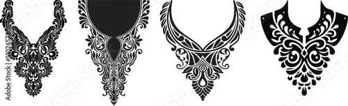Neckline baroque design for embroidery. Vector baroque neck line design made by small design elements.