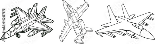 Thunderbolt fighter airplane black and white Vector. Drawing of the fighting jet on battle field