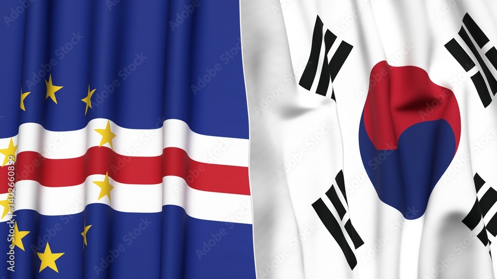 Fototapeta premium Flags of CAPE VERDE and KOREA SOUTH with realistic cloth texture