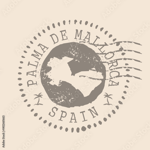 Stamp Postal of Palma de Mallorca is city of Spain. Map Silhouette rubber Seal.  Design Retro Travel. Seal of Map Palma de Mallorca grunge  for your web site design, logo, app, UI. Spain. EPS10