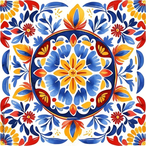 Watercolor Mexican Talavera Tile Pattern