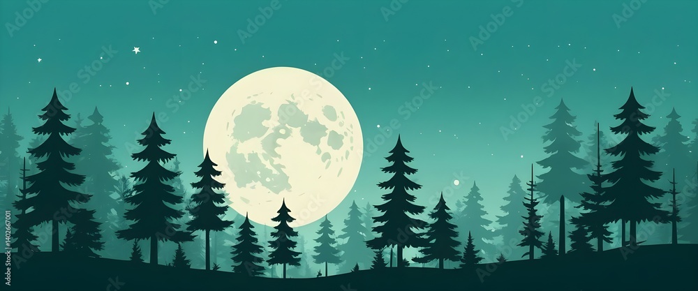 Fototapeta premium Moonlit Forest Silhouette