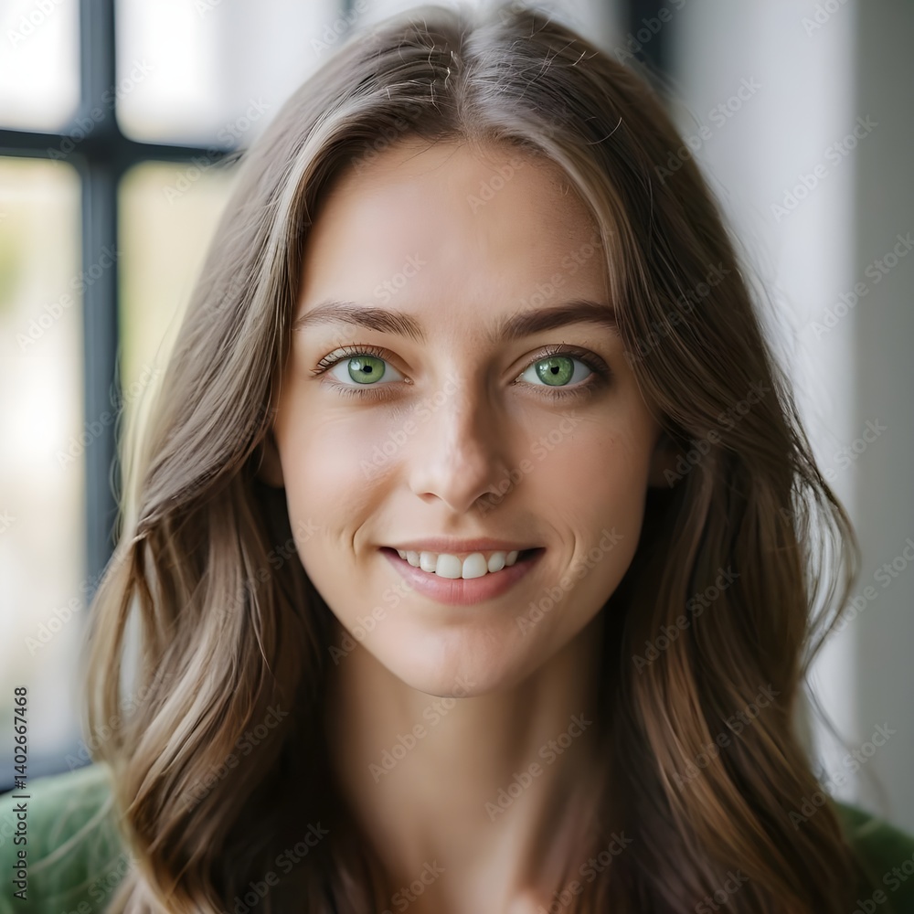 Portrait of a Smiling Woman with Green Eyes Portrait of a Smiling Woman with Green Eyes