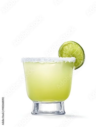 Obraz na płótnie Classic Margarita Cocktail with Lime Wedge and Salt Rim on White Background w salonie