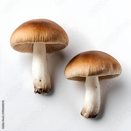 Two Brown Mushrooms on White Background