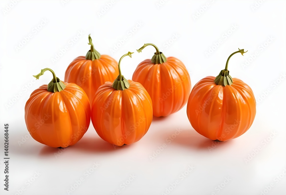 Fototapeta premium Four Miniature Orange Pumpkins on White Background
