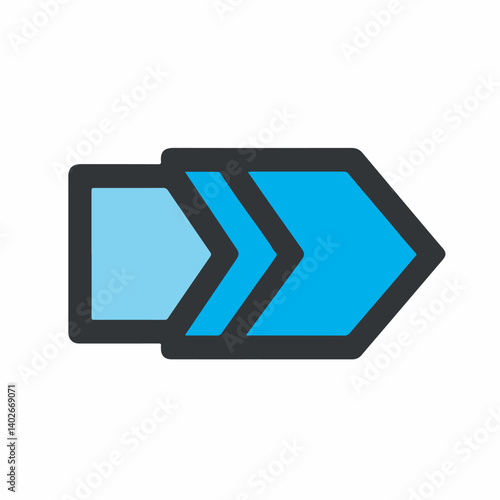 Blue shape indicates direction forward navigation
