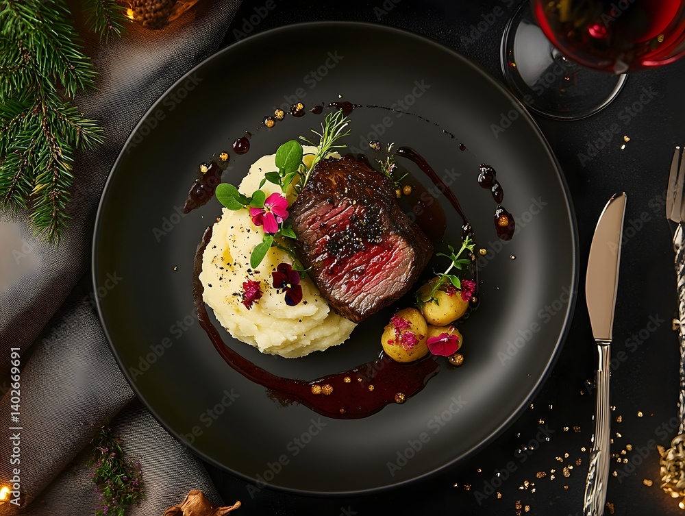 Gourmet Fusion: Artistic Plating of Fine Dining Cuisine in a Luxury Restaurant