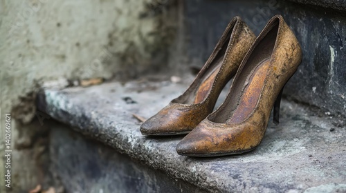 Heels resting on rough outdoor steps with dry flaking skin surface