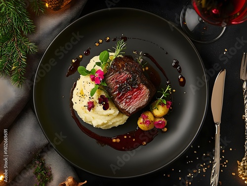 Obraz na płótnie Gourmet Fusion: Artistic Plating of Fine Dining Cuisine in a Luxury Restaurant w salonie
