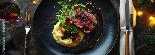 Obraz na płótnie Gourmet Fusion: Artistic Plating of Fine Dining Cuisine in a Luxury Restaurant w salonie