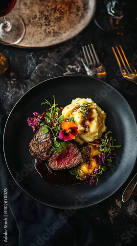 Obraz na płótnie Gourmet Fusion: Artistic Plating of Fine Dining Cuisine in a Luxury Restaurant w salonie