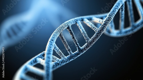 Wallpaper Mural A close-up view of a DNA double helix structure, depicted in a blue-toned digital design, highlighting genetic information and molecular biology. Torontodigital.ca