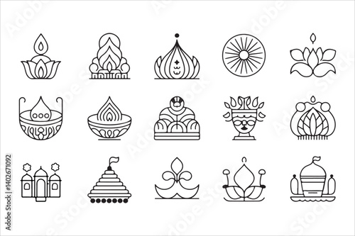 a set of minimal, Indian culture and festivals icon set