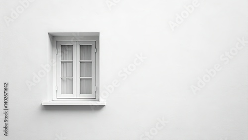 Minimalist White Window, Tilt-Shift Photography, Clean Background, Space for Text, White Wall, Modern Design, Simple Interior, Architectural Photography, Copy Space