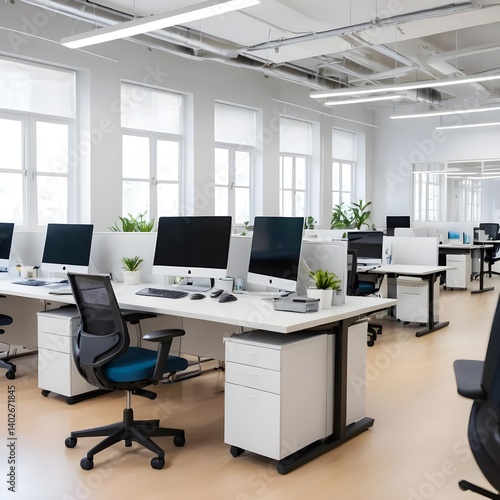 Wallpaper Mural Modern Open Plan Office Workspace with Computers and Ergonomic Chairs Torontodigital.ca