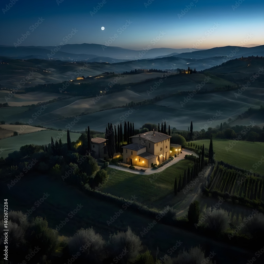 Fototapeta premium Tuscan Farmhouse at Night