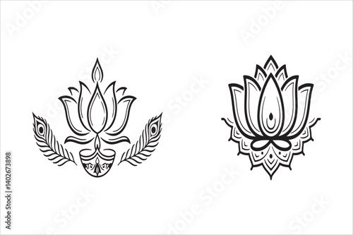 Indian culture and festivals black and white icon set