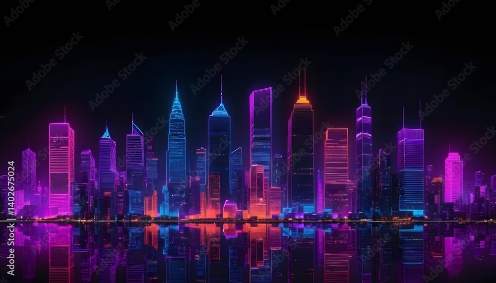 Fototapeta premium Neon Cityscape Reflection