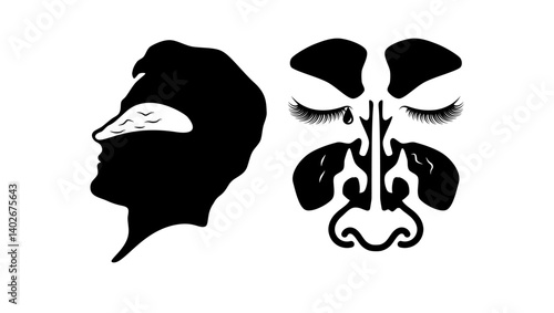 Allergic rhinitis, black isolated silhouette