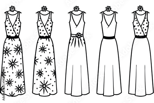 floral maxi line art classic floral gown outline