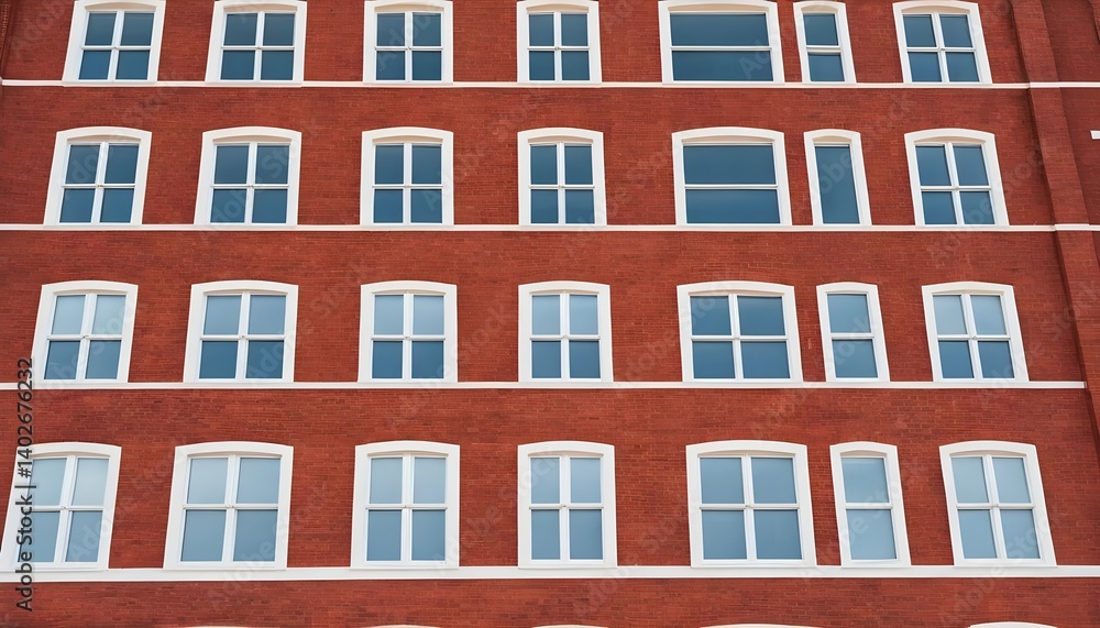 Obraz premium Red Brick Building Facade with White Windows