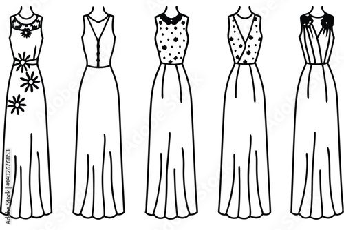 floral maxi line art romantic soft flowing dress